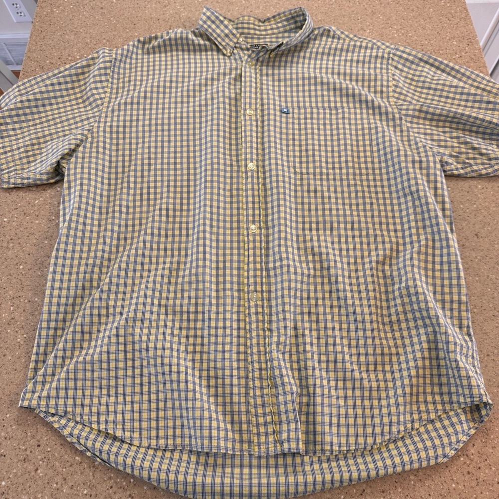 Vintage Polo Ralph Lauren Men's XL Yellow & Navy Button Down Short Sleeve Shirt